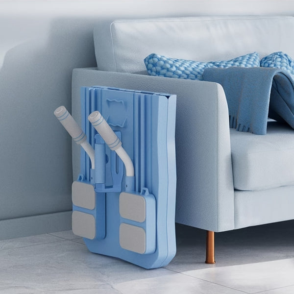 Blue multifunctional Pilates Board leaning against a couch, designed for flexible home workouts.